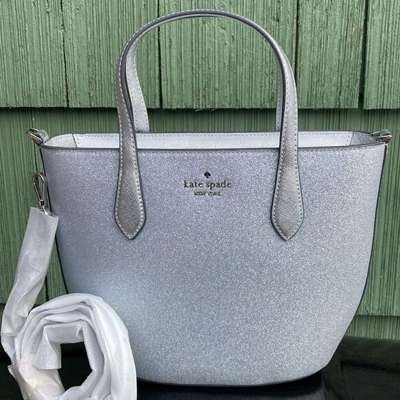 KATE SPADE Silver Glimmer Satchel Crossbody Bag Purse - Picture 4 of 13